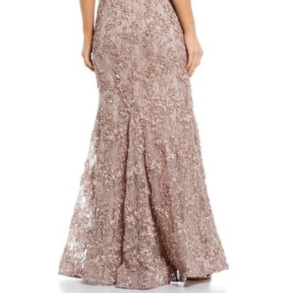 Xscape Off-Shoulder Lace Gown in Taupe - Picture 3 of 9